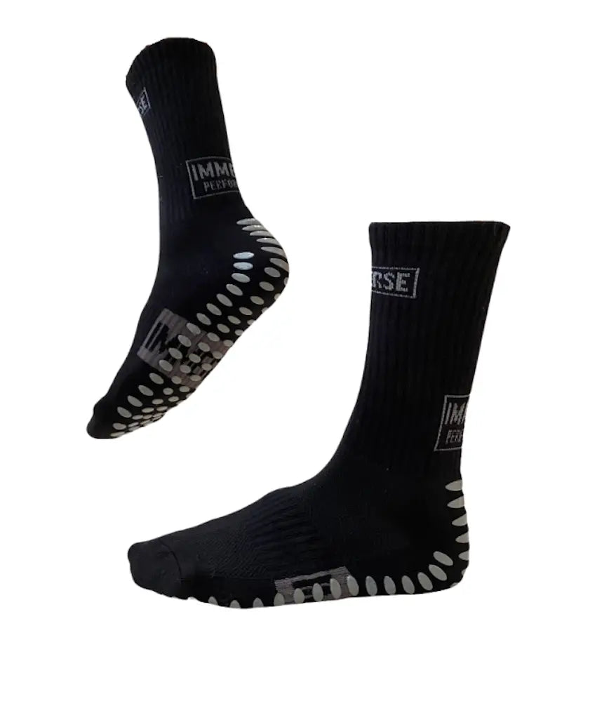 Immerse GRIP Crew Black grip socks front view
