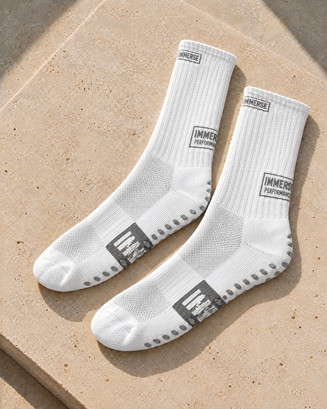 Immerse GRIP Crew White, real product, laid on travertine